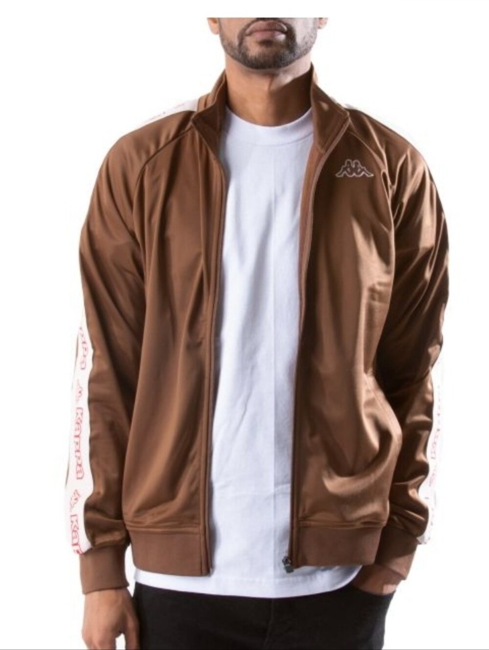 Kappa Men's Brown Track Jacket - Logo Tape Sleeve Size M
